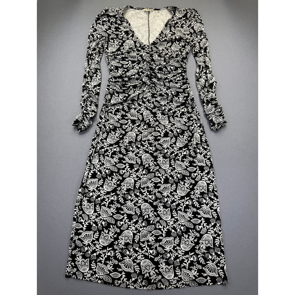 Boden Black and White Long Sleeve V-Neck Midi Dress